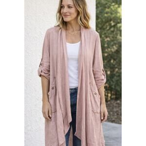 SAGA Linen Duster Cardigan Made in Italy Pink Open Front Lightweight Medium(?)